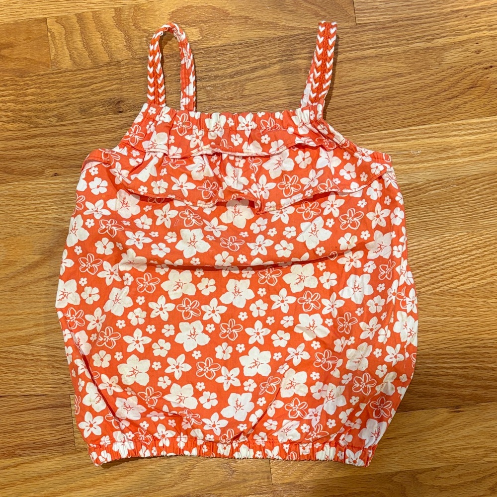 Gymboree Girls Tank Top Size 7 Orange White Floral Cotton Summer Cami